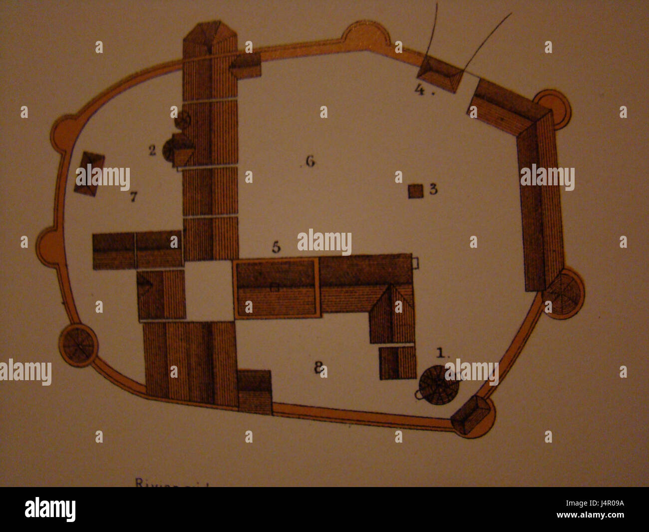Questo titolo si riferisce a una mappa di Valkhof, con una specifica menzione di una scala e di castelli (kasteelen). Valkhof è storicamente significativo, e la mappa può rappresentare le caratteristiche architettoniche chiave della regione. Foto Stock
