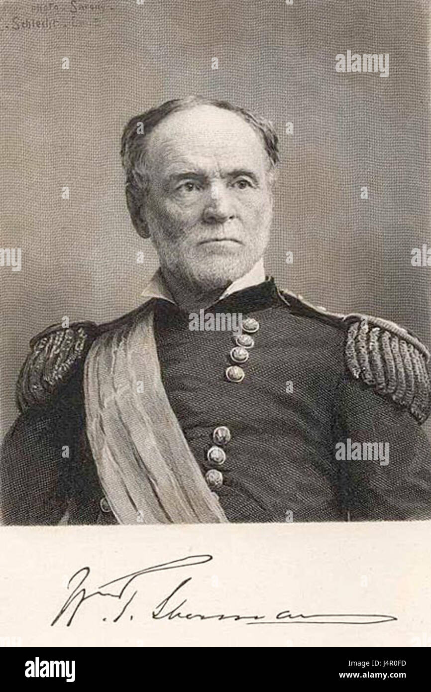 Questa foto di William T. Sherman, il generale dell'Unione durante la guerra civile americana, è stata scattata dal fotografo Sarnoy. Sherman è famoso per la sua leadership nella guerra civile e nella marcia verso il mare. Foto Stock