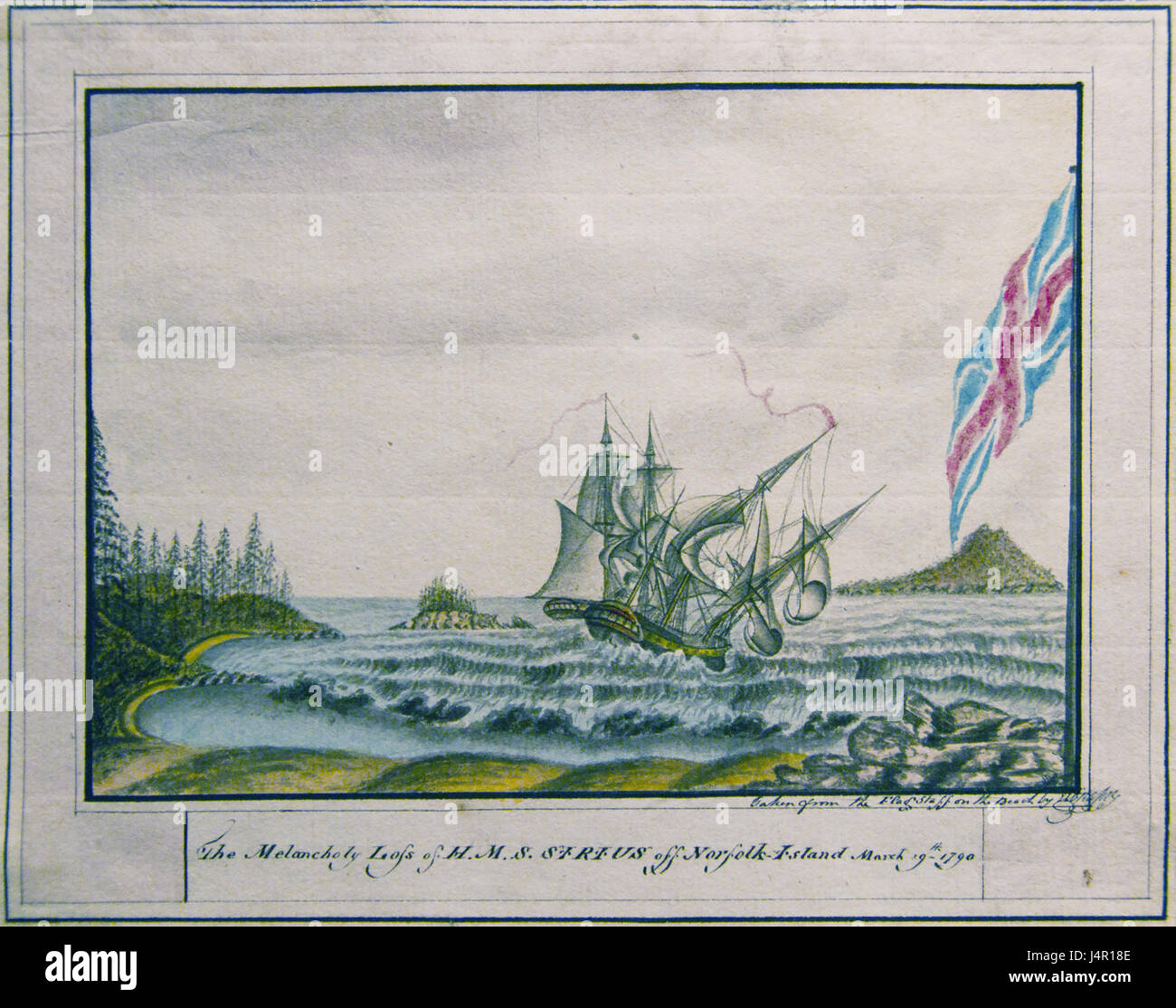 La malinconia perdita di HMS Sirius off Isola Norfolk 19 marzo 1790 George Raper Foto Stock