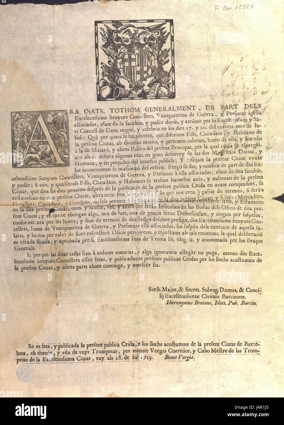 "Toma del poder desinsaculaciones julio 1713" si riferisce a un evento storico avvenuto nel luglio 1713, probabilmente correlato al cambiamento di potere politico o al cambiamento di governo durante quel periodo. Foto Stock