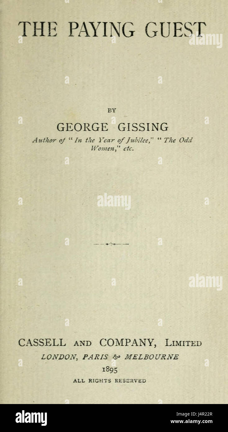 *The Pending Guest* è un romanzo di George Gissing, pubblicato per la prima volta nel 1895, che esplora i temi della lotta di classe, della disuguaglianza sociale e delle complessità delle relazioni umane nell'Inghilterra vittoriana. Foto Stock