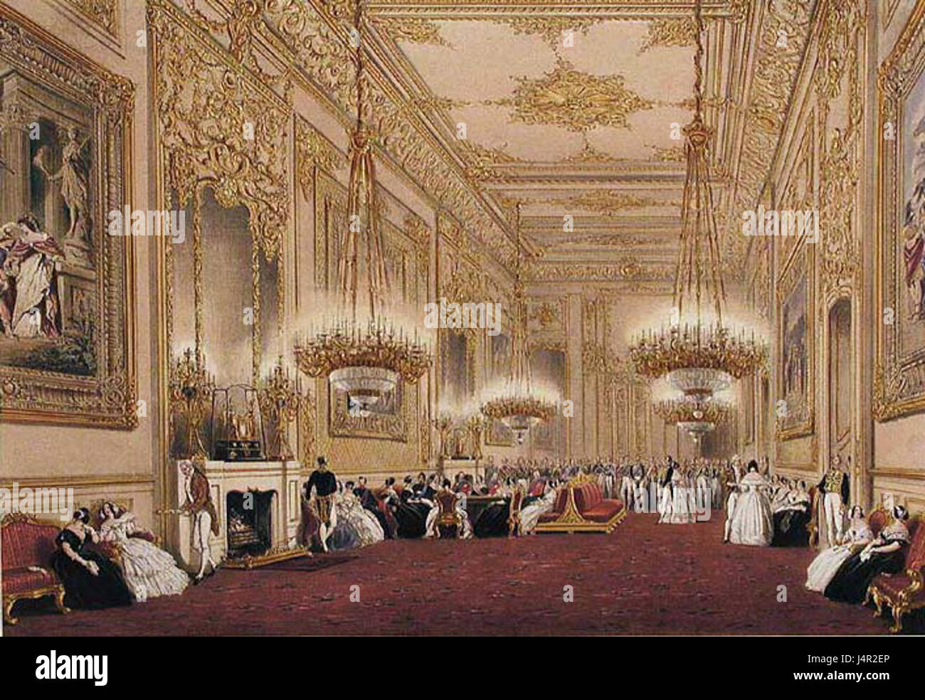 Una rappresentazione del 1848 curata della Windsor State Reception Room di Joseph Nash, che mostra il suo design e le sue caratteristiche architettoniche. Foto Stock
