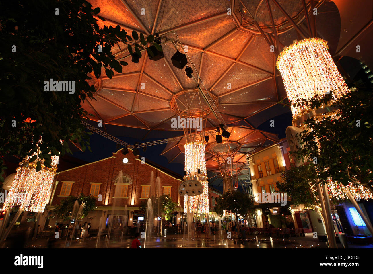 Singapore, isola, città, skyline, centro del Clark Quay, vita notturna, Night live, architettura, promenade, piacere la quarta sera, di notte, ristorante, Foto Stock