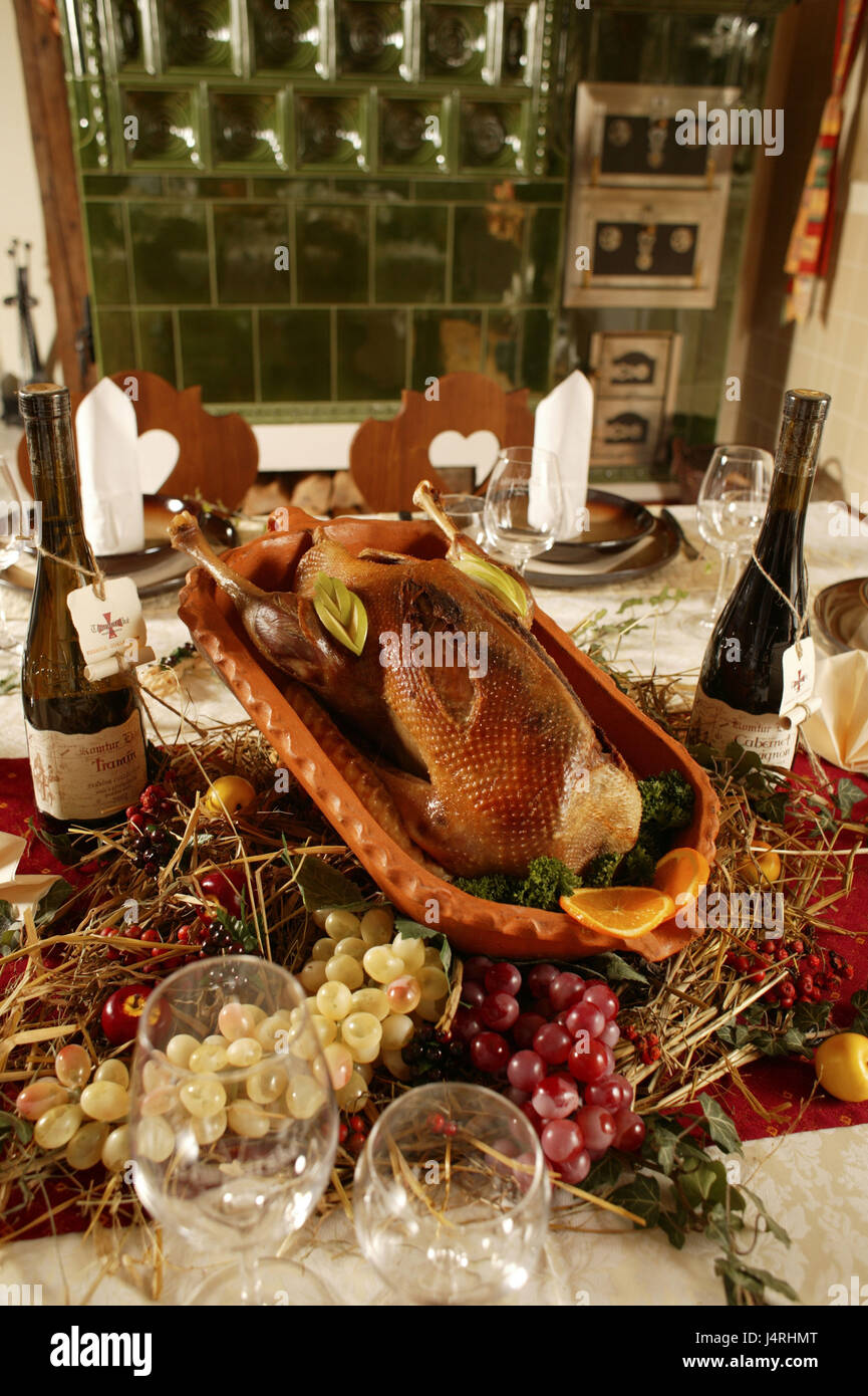 Tavolo da pranzo, festively, arrosto di oche, Foto Stock