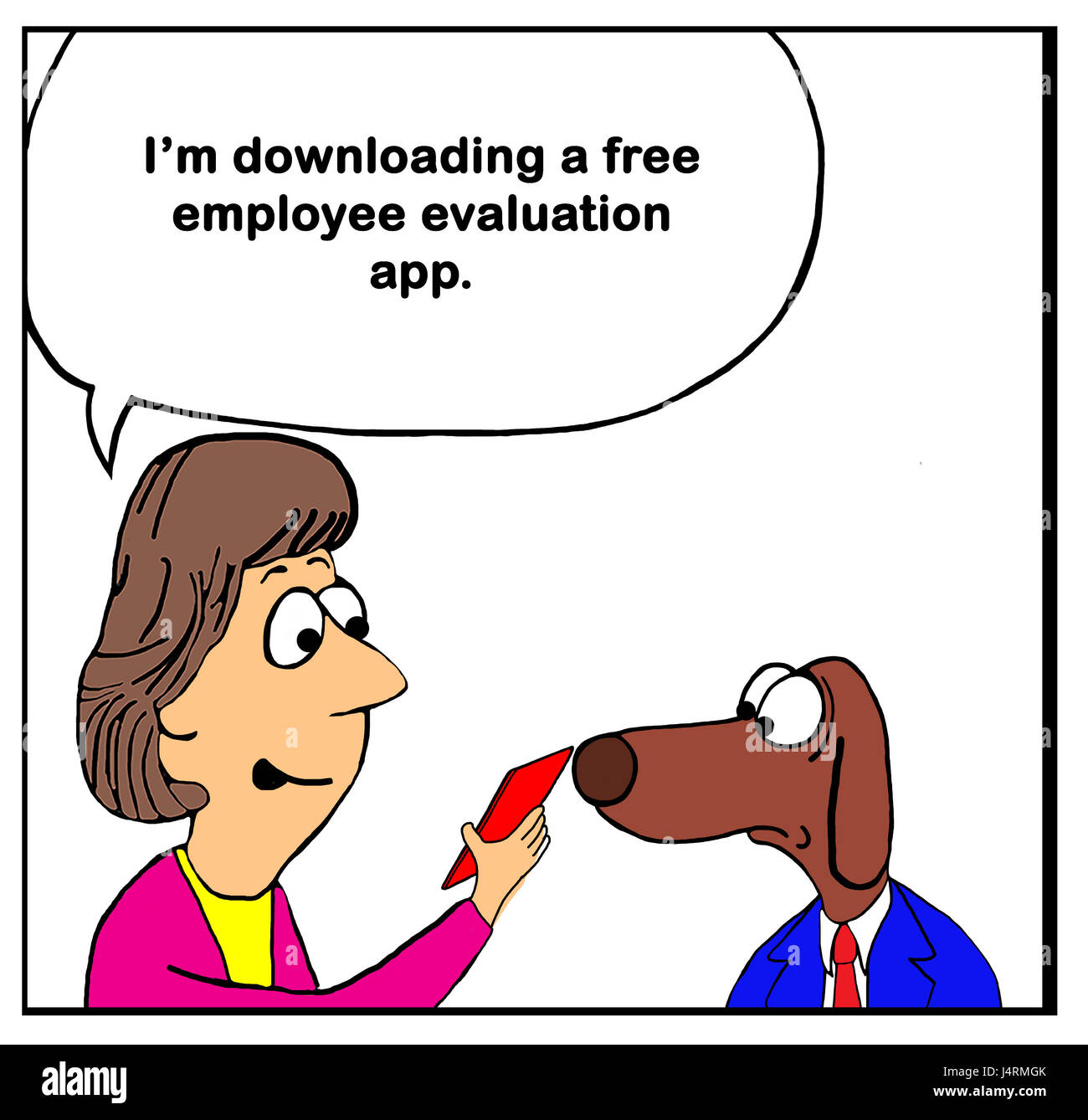 Business cartoon circa una valutazione dei dipendenti app. Foto Stock