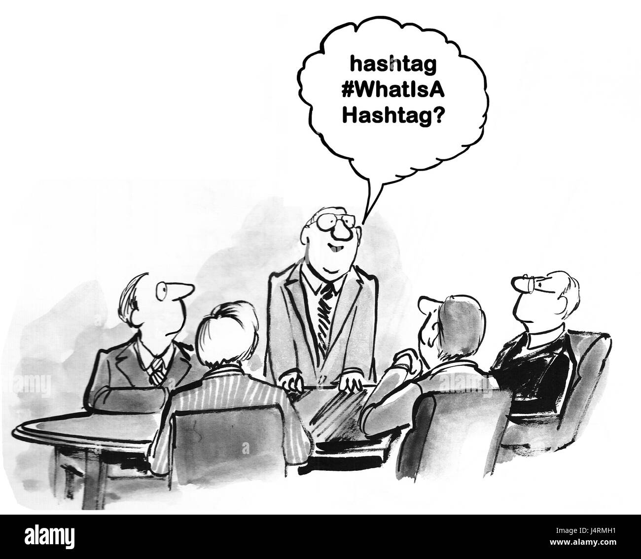 Business cartoon circa un manager che non sa quello che fa un hashtag mezzi. Foto Stock