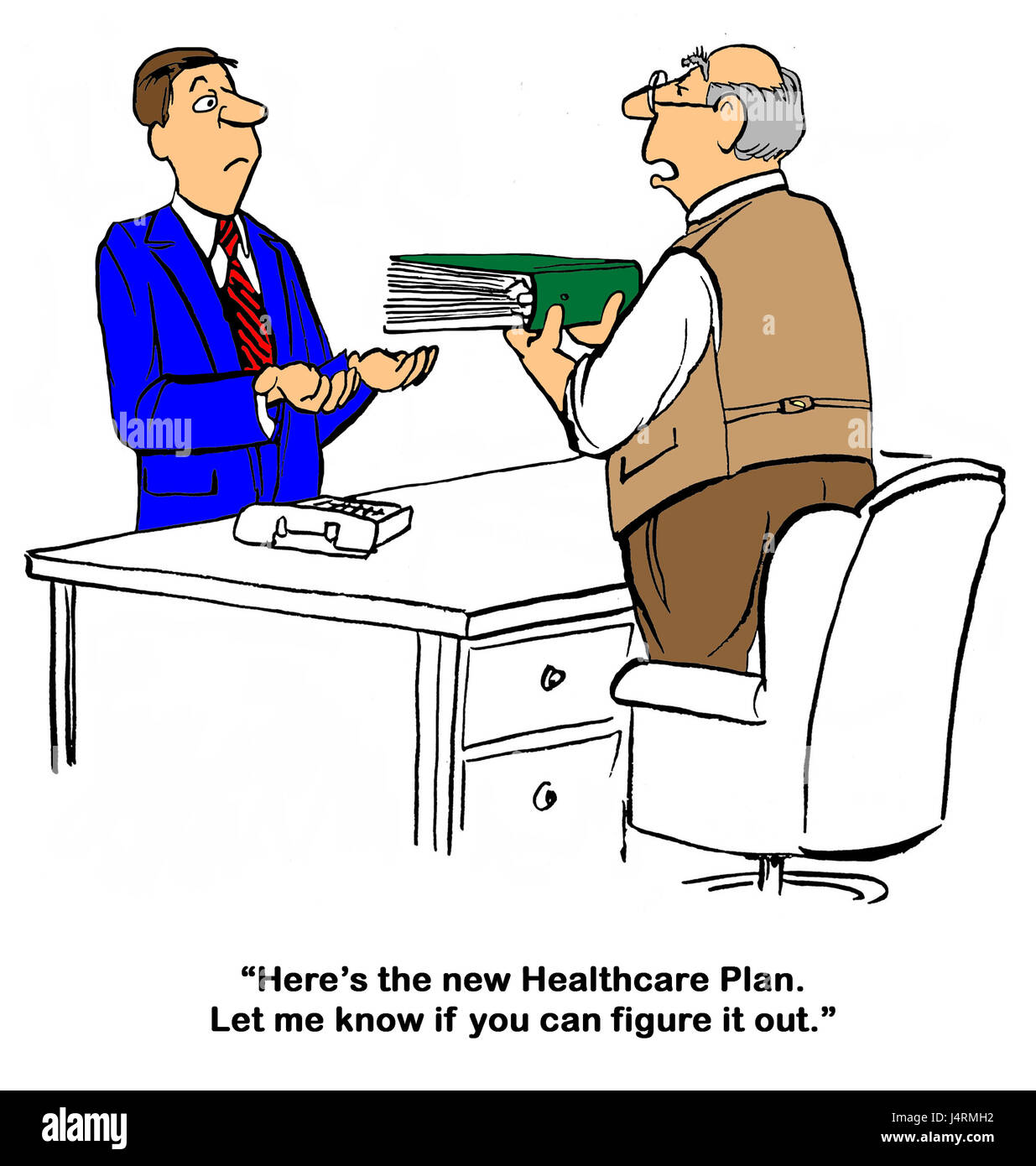 Cartoon circa i nuovi Stati Uniti d'America TrumpCare piano di assicurazione sanitaria. Foto Stock