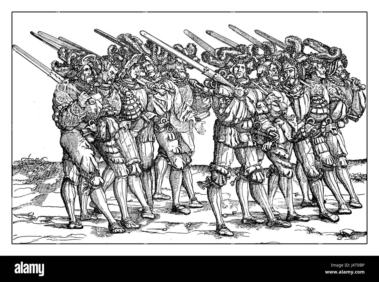 Lansquenet soldati a piedi con spade, XVI secolo Foto Stock