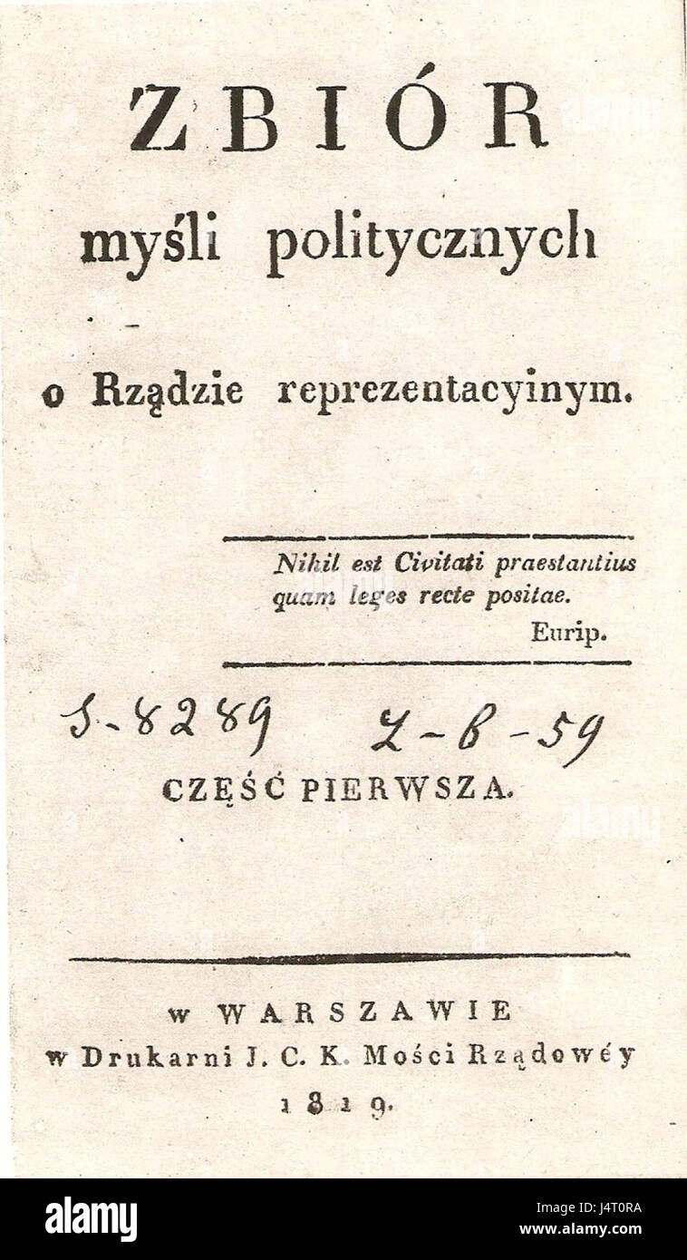 "ZbiÃ³r MyÅ‹li Politycznych" di Wybicki è una raccolta di pensieri e scritti politici. Offre una profonda esplorazione della filosofia politica polacca, riflettendo sullo stato della politica in Polonia durante il XVIII secolo e oltre. Foto Stock