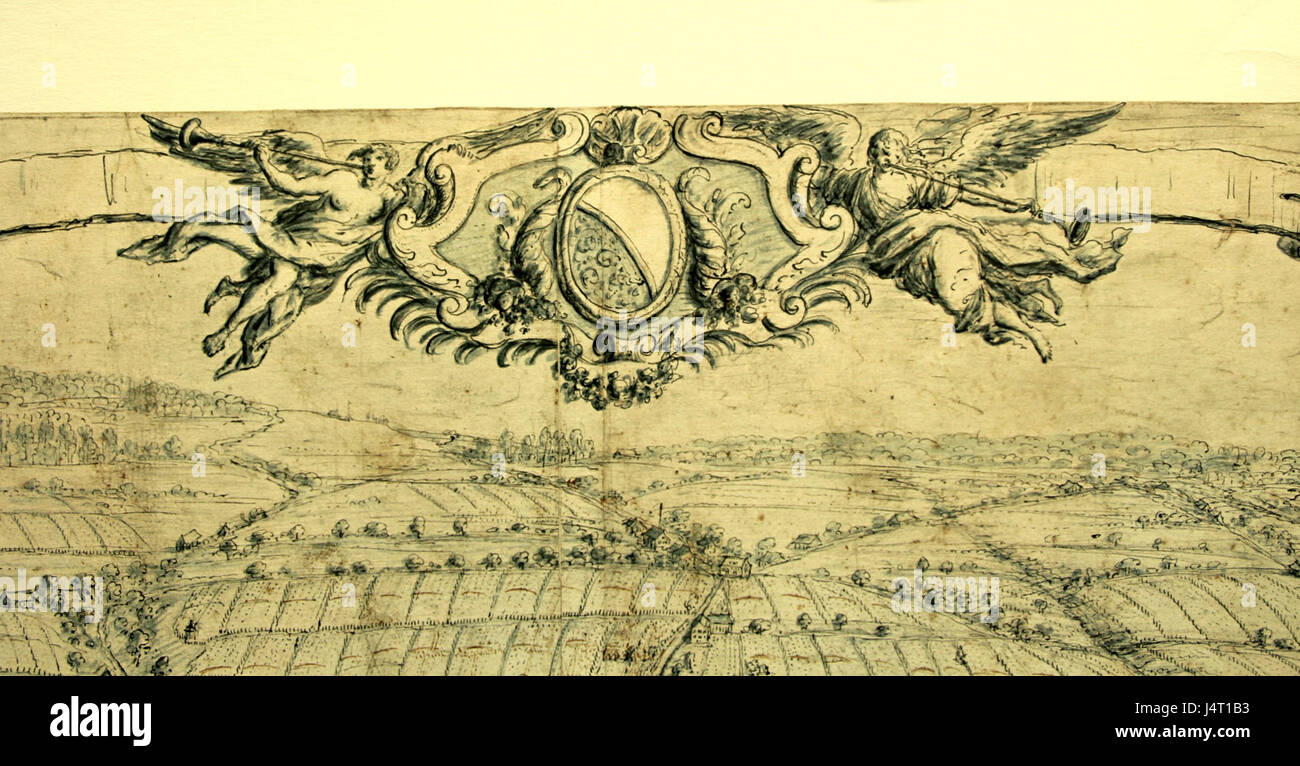 Il termine "vedute Mitte" di Ulinger si riferisce a una vista dettagliata di un'area centrale, probabilmente un paesaggio urbano o storico, che mostra caratteristiche architettoniche e monumenti notevoli, con attenzione al contesto storico e alla rappresentazione artistica. Foto Stock
