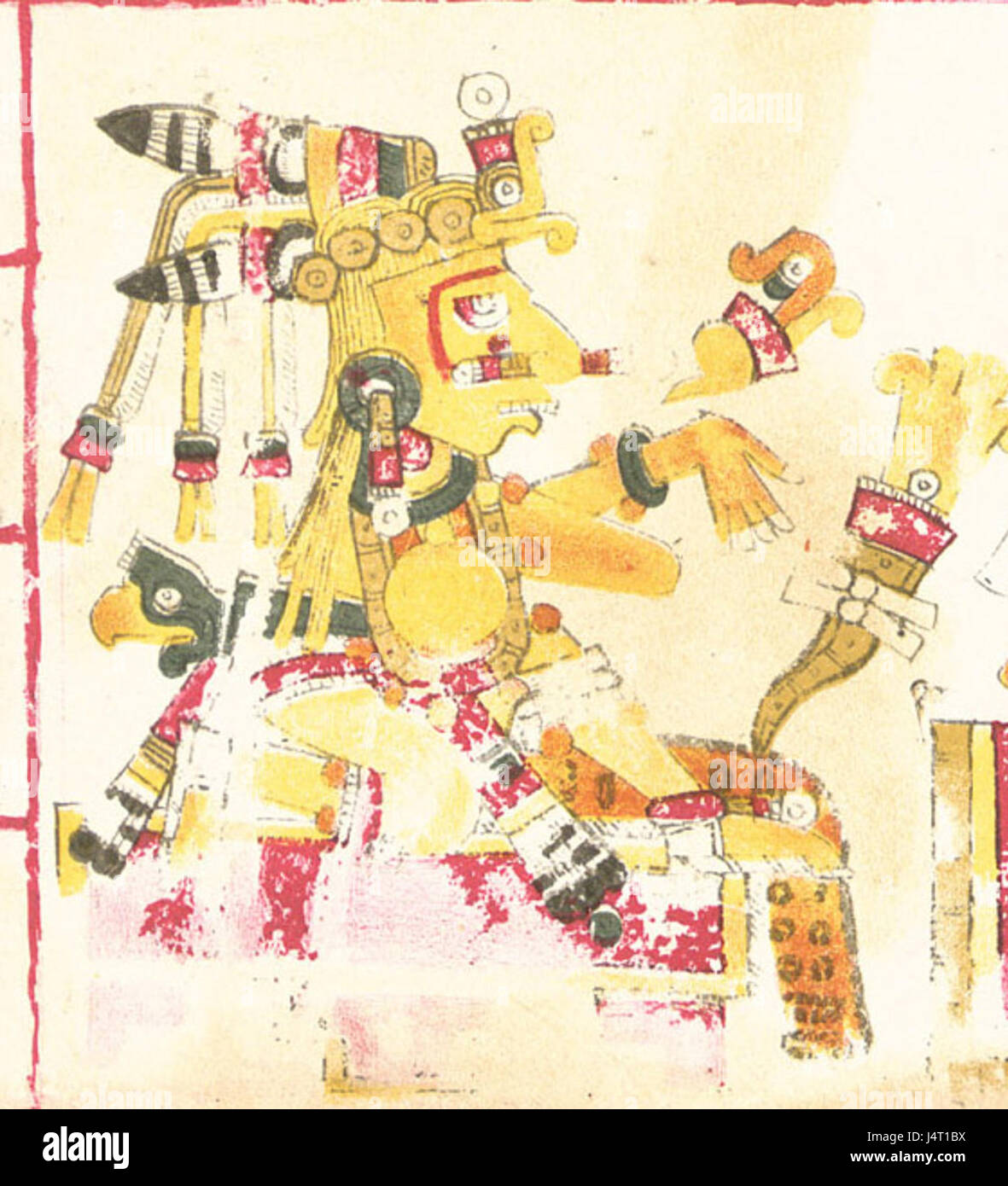 Xochipilli è un dio azteco della bellezza, dell'amore e dell'arte, spesso raffigurato con vibranti simboli legati ai fiori e alle arti È associato alla gioia, alla musica, alla danza e alla creatività nella cultura azteca, rappresentando l'equilibrio tra vita e arte. Foto Stock