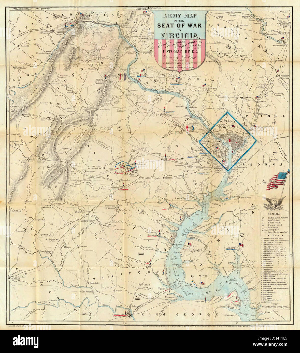 Virginia Guerra civile battaglia Mappa 1862 Foto Stock