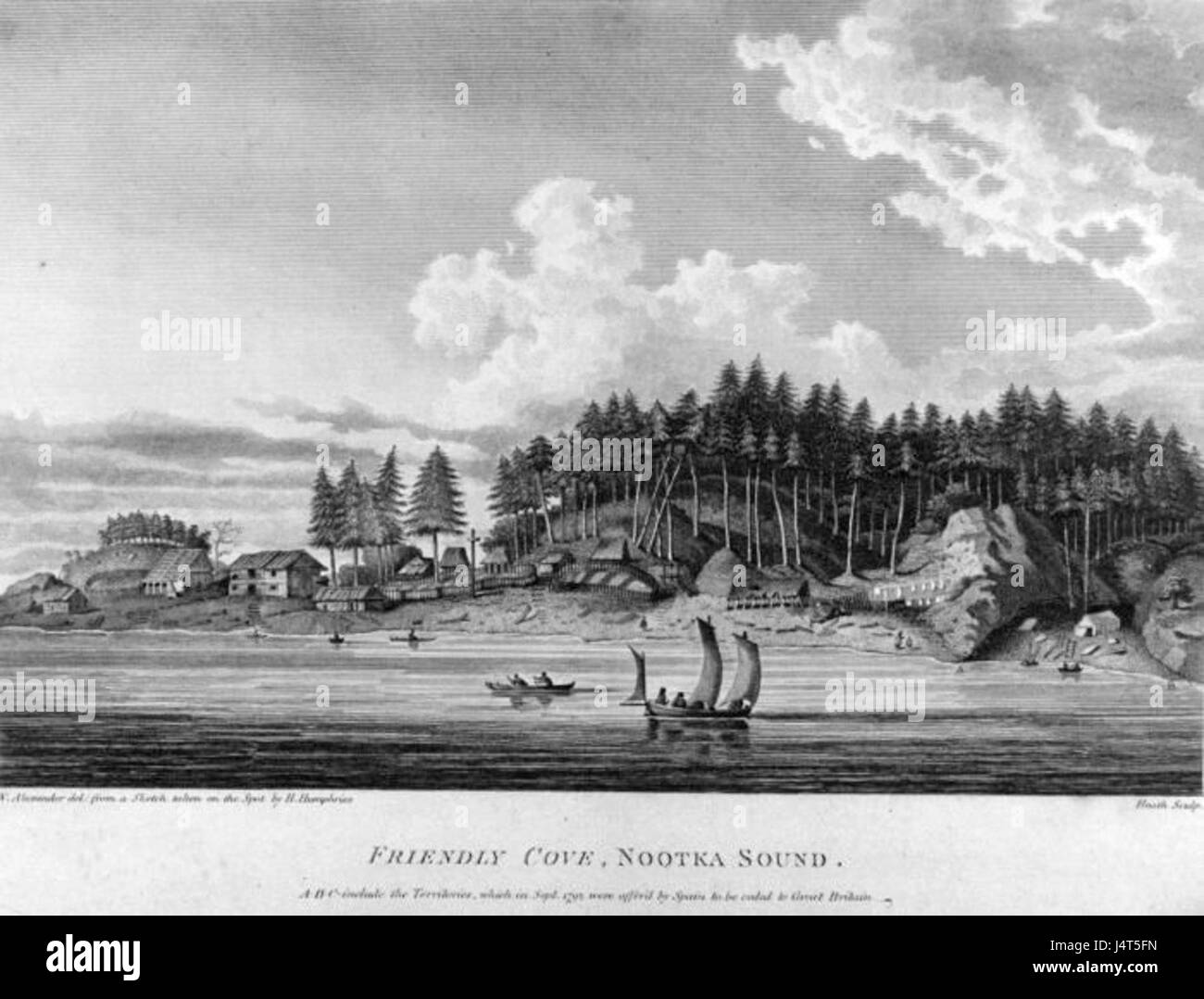 La Friendly Cove di Vancouver è un'area costiera conosciuta per la sua bellezza paesaggistica, la ricca storia marittima e il significato culturale, in particolare per i popoli indigeni della regione. Foto Stock