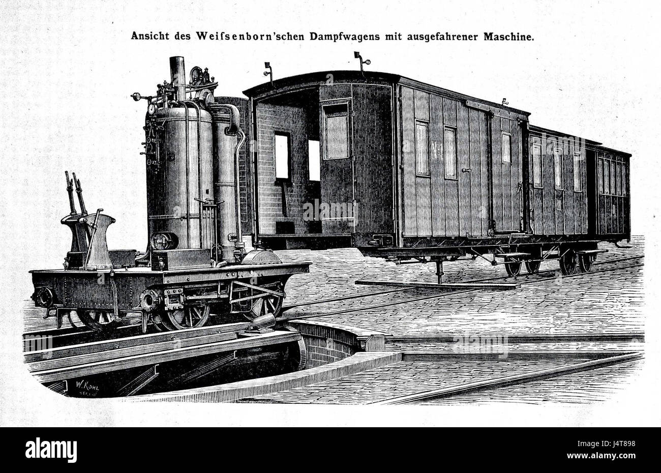 La Weissenbornscher Dampfwagen Maschine si riferisce a un primo veicolo alimentato a vapore, che dimostra i progressi tecnologici durante la rivoluzione industriale alla fine del XIX secolo. Foto Stock