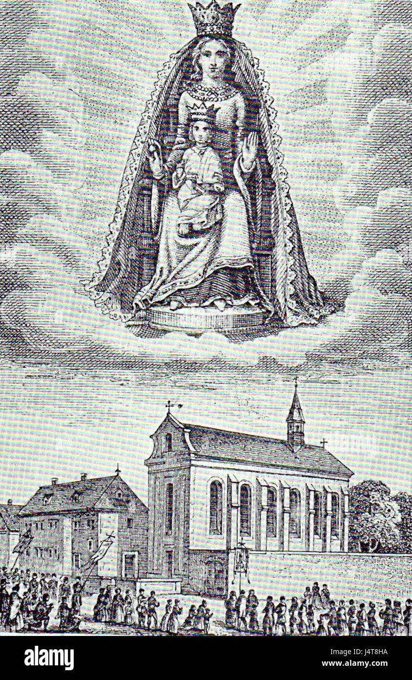 Questa immagine commemora il 200° anniversario del Marienwallfahrt (pellegrinaggio di Maria) a Werl, Germania, nel 1861. L'immagine storica evidenzia il significato del pellegrinaggio e la sua importanza culturale per la comunità durante l'evento. Foto Stock