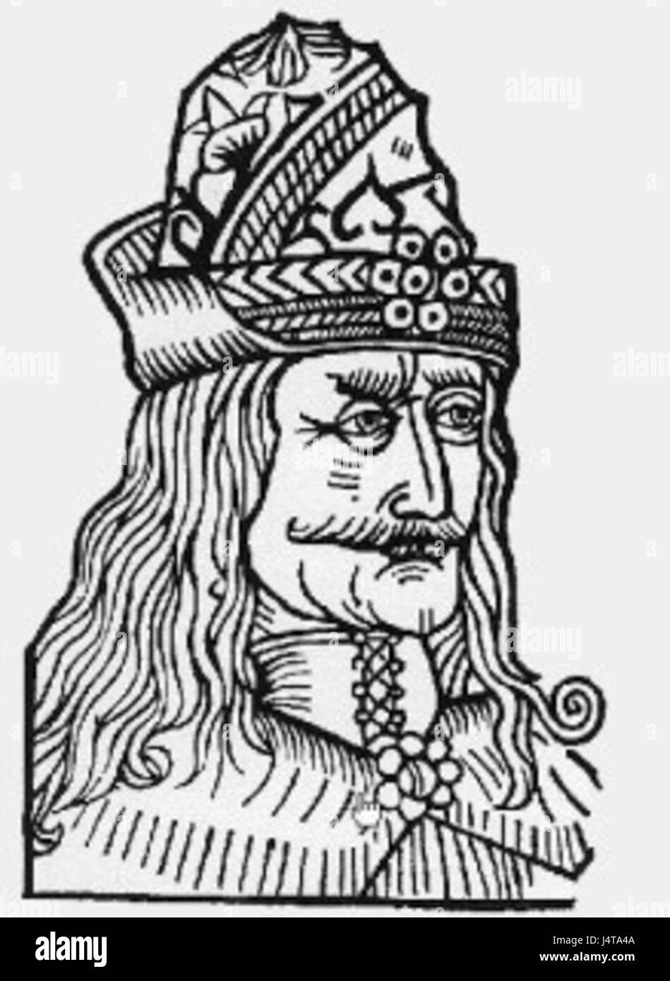 Vlad Tepes, noto anche come Vlad l'Impalatore, fu un sovrano della Valacchia del XV secolo, famoso per i suoi brutali metodi di punizione. Il suo regno è spesso legato alla leggenda di Dracula, anche se il suo ruolo storico è distinto. Foto Stock