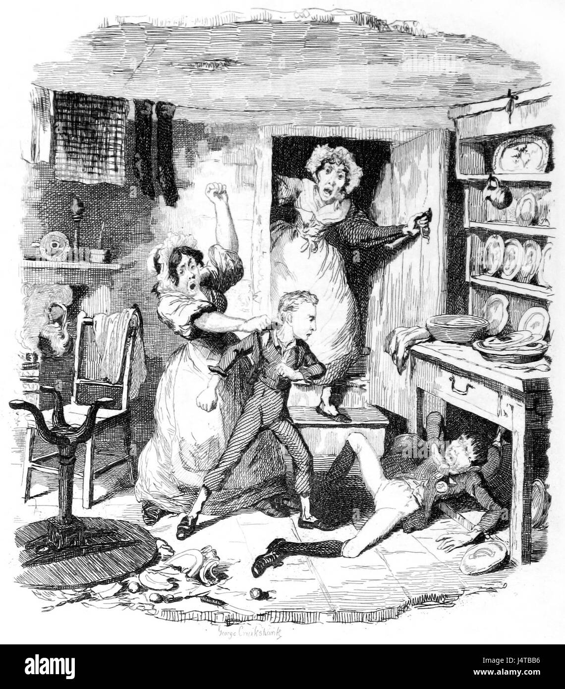 Questa incisione dal volume 4 di "gli scritti di Charles Dickens" mostra un'illustrazione dettagliata relativa al lavoro letterario di Dickens. L'incisione mette in evidenza una scena di uno dei romanzi di Dickens, fornendo un'interpretazione visiva delle sue storie e dei suoi personaggi. Foto Stock