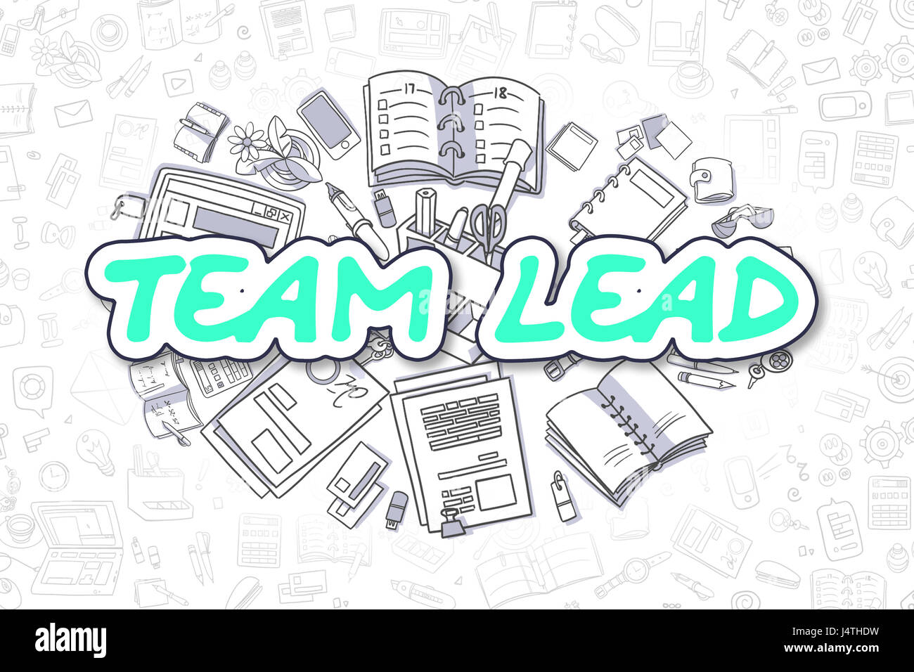 Responsabile del team - Doodle verde iscrizione. Il concetto di business. Foto Stock