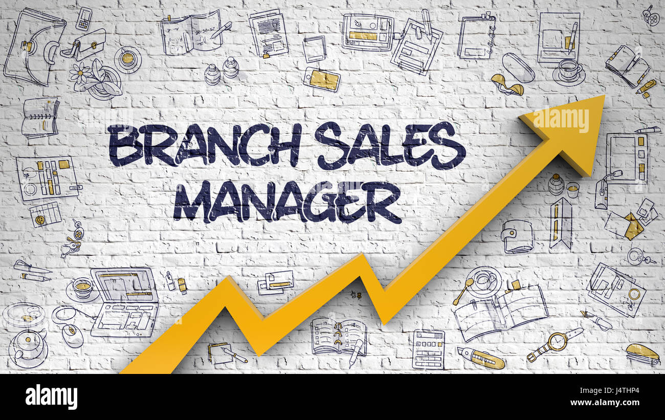Il ramo Sales Manager disegnato su Brickwall bianco. Foto Stock