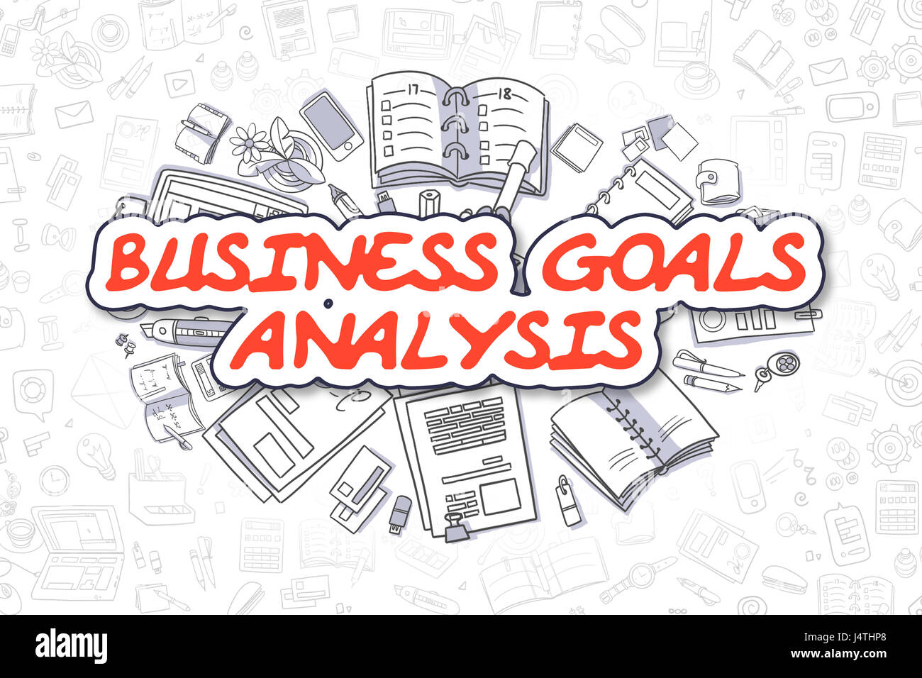 Obiettivi di Business Analysis - Doodle testo rosso. Il concetto di business. Foto Stock