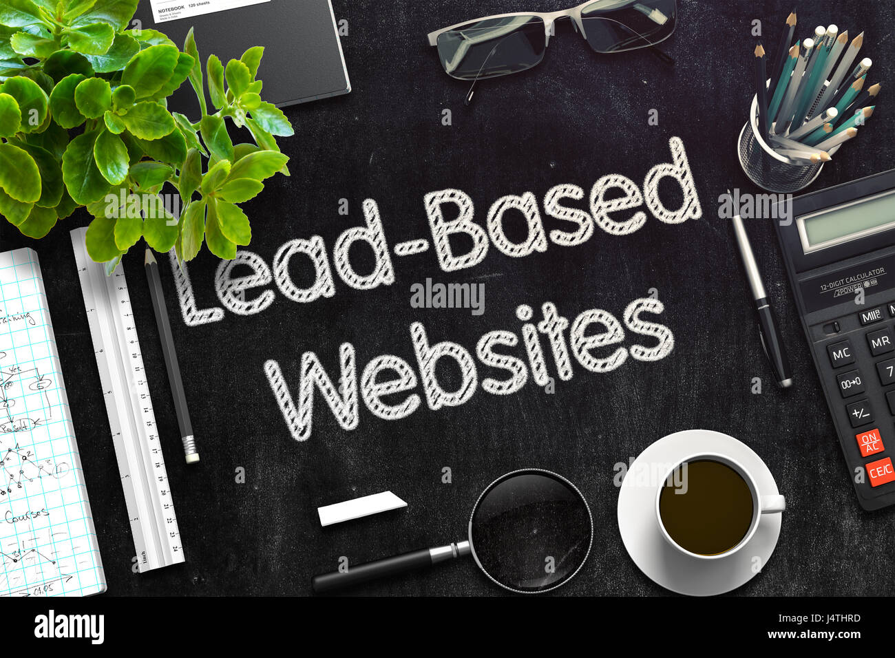Lavagna nera con siti web Lead-Based. Il rendering 3D. Foto Stock