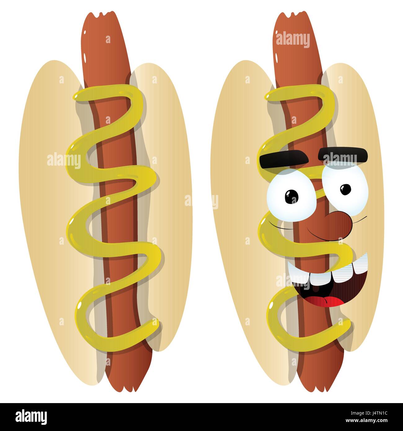 Vector illustrato cartoon Hot Dog con e senza volto felice. Illustrazione Vettoriale