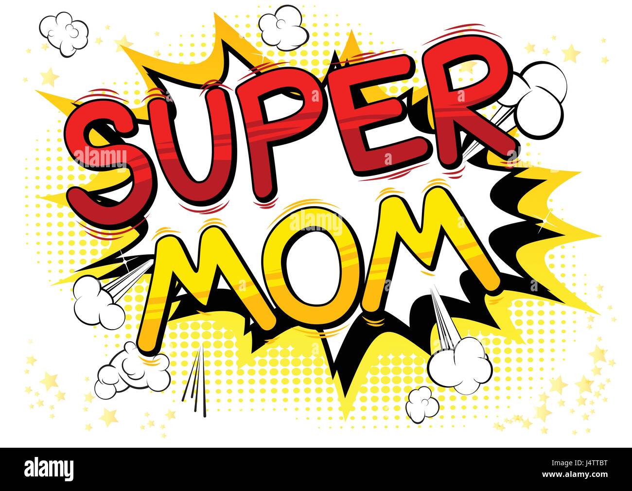 Super Mom - stile fumetto sulla parola del libro di fumetti di sfondo astratto. Illustrazione Vettoriale