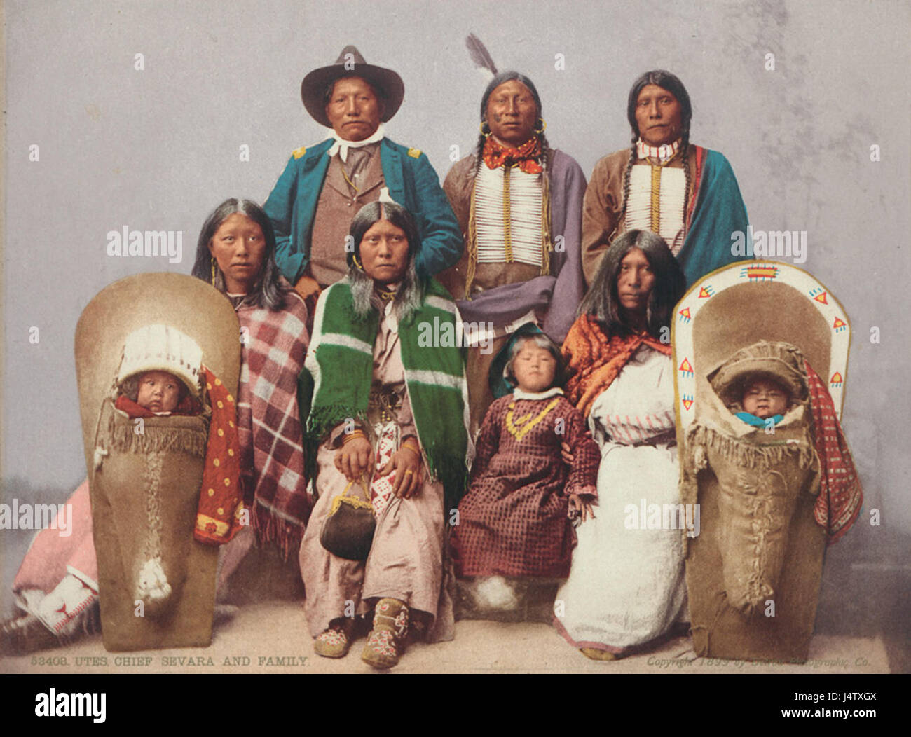 Utes Chief Sevara e famiglia Detroit Photographic Co 1899 Foto Stock