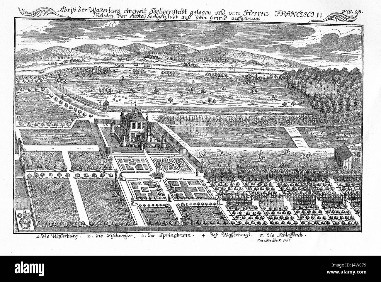 Wasserburg Seligenstadt, situato a Seligenstadt, in Germania, è un castello medievale che servì come una struttura storica chiave. Il castello è noto per il suo ruolo nella difesa regionale e il suo significato nella storia della zona, catturando l'architettura medievale e il design difensivo. Foto Stock