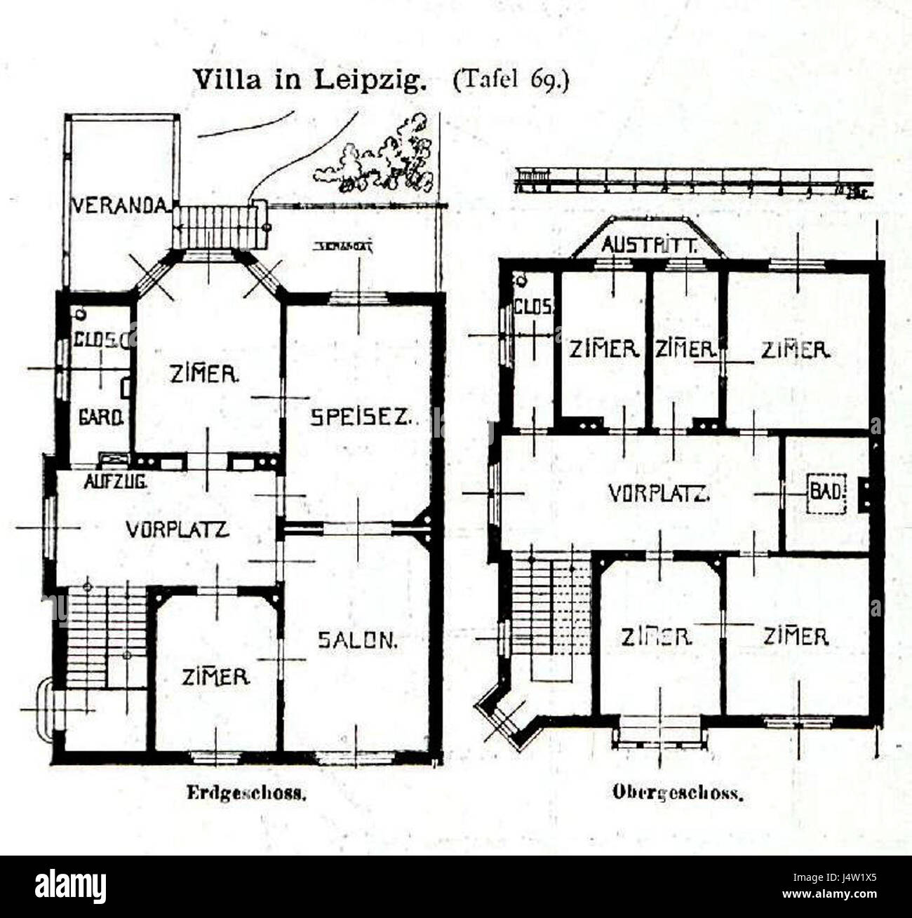 Villa, Karl Tauchnitzstrasse 61, Lipsia, Architekt E. M. Pommer, Lipsia, Tafel 69, Kick Jahrgang II, Grundriss Foto Stock