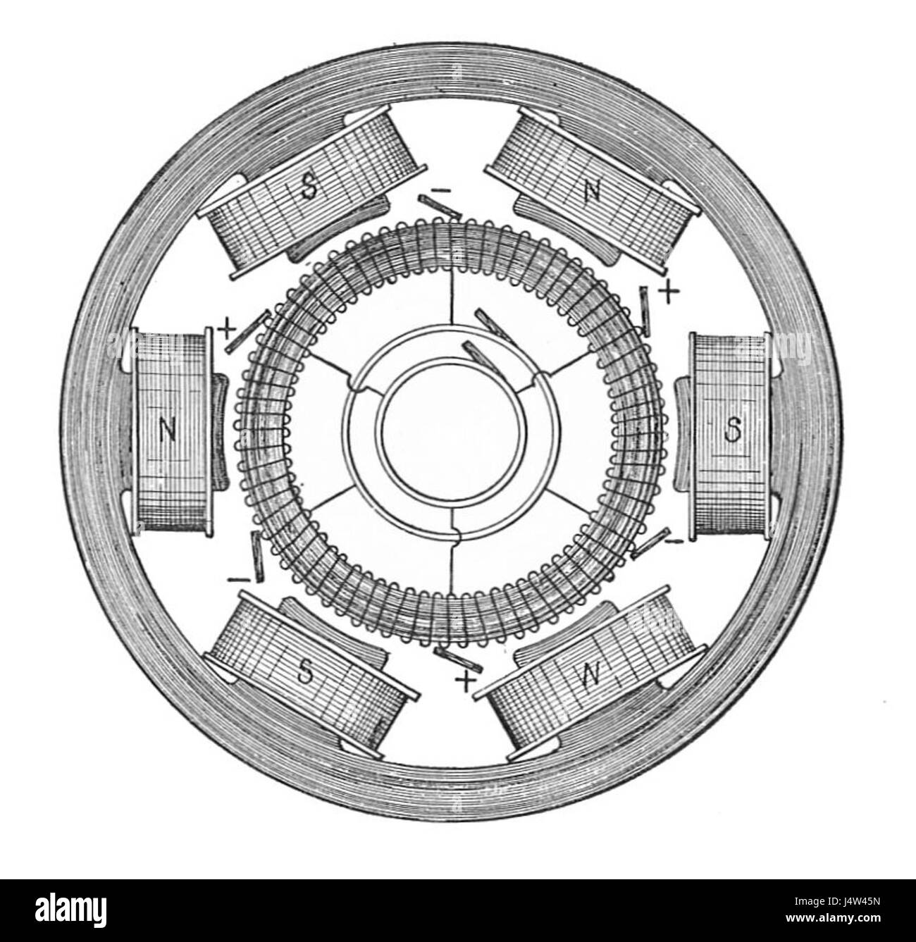 Questa voce si riferisce a un motore a coppia tripolare come discusso nella pubblicazione del 1903 *impianti elettrici* di Rankin Kennedy. La tecnologia dei motori riflette i progressi nell'ingegneria elettrica dell'epoca. Foto Stock