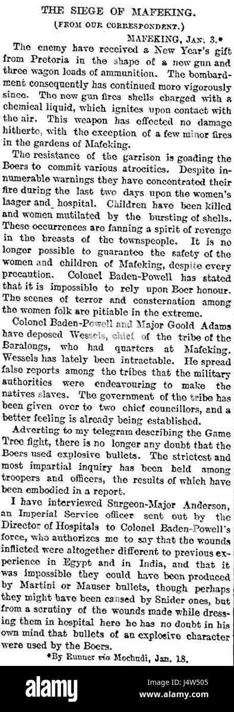 L'assedio di Mafeking fu un evento significativo durante la seconda guerra boera, durato dall'ottobre 1899 al maggio 1900. Questa roccaforte coloniale britannica in Sud Africa resistette contro le forze boere, diventando un simbolo della resistenza britannica. Foto Stock