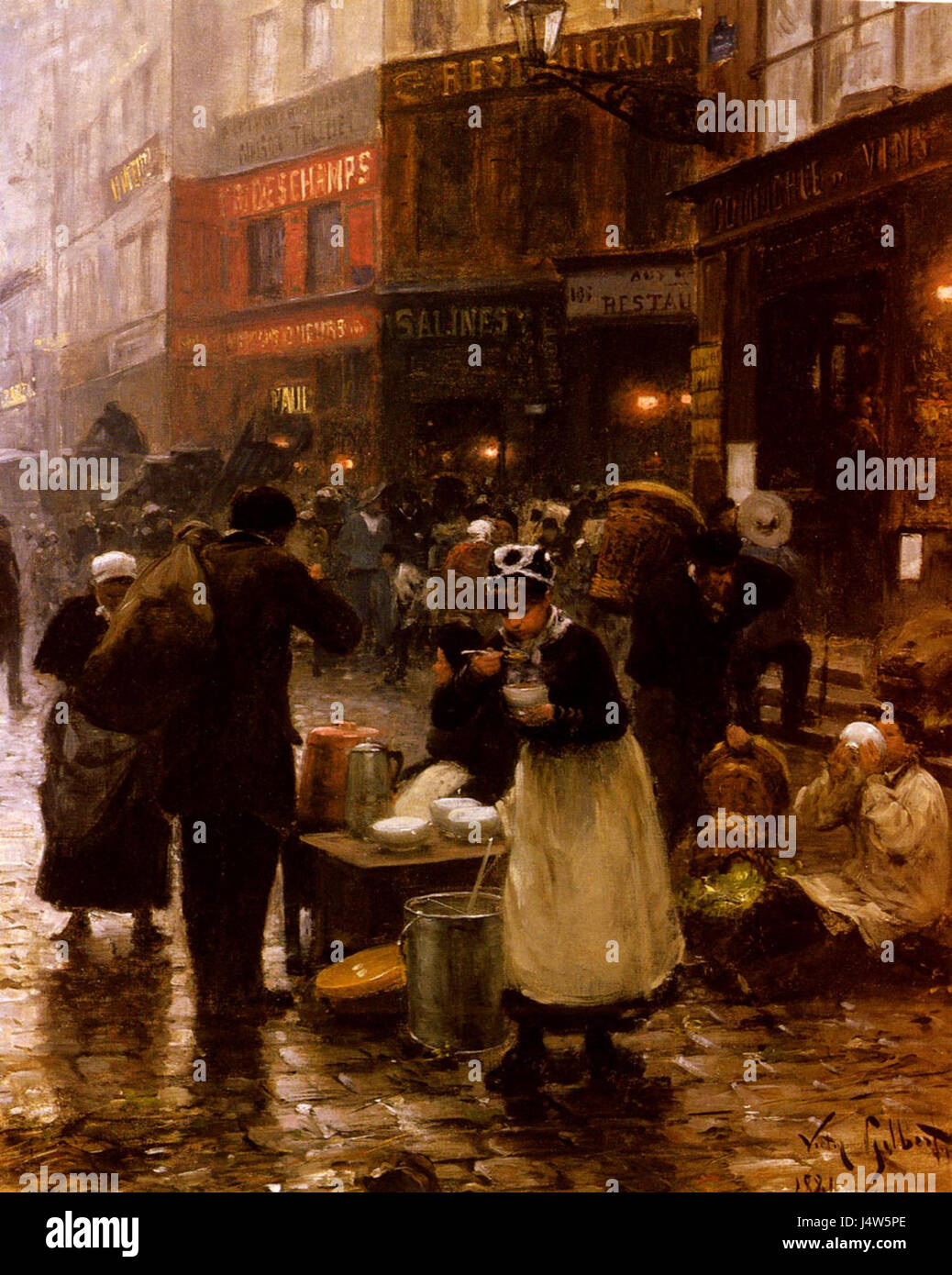 "Le jour de marche" di Victor Gabriel Gilbert è un dipinto francese che cattura la vita quotidiana delle persone in movimento. Il dipinto mette in mostra il talento di Gilbertâ nel ritrarre scene sociali, combinando realismo con luce e colore per rappresentare le interazioni umane. Foto Stock