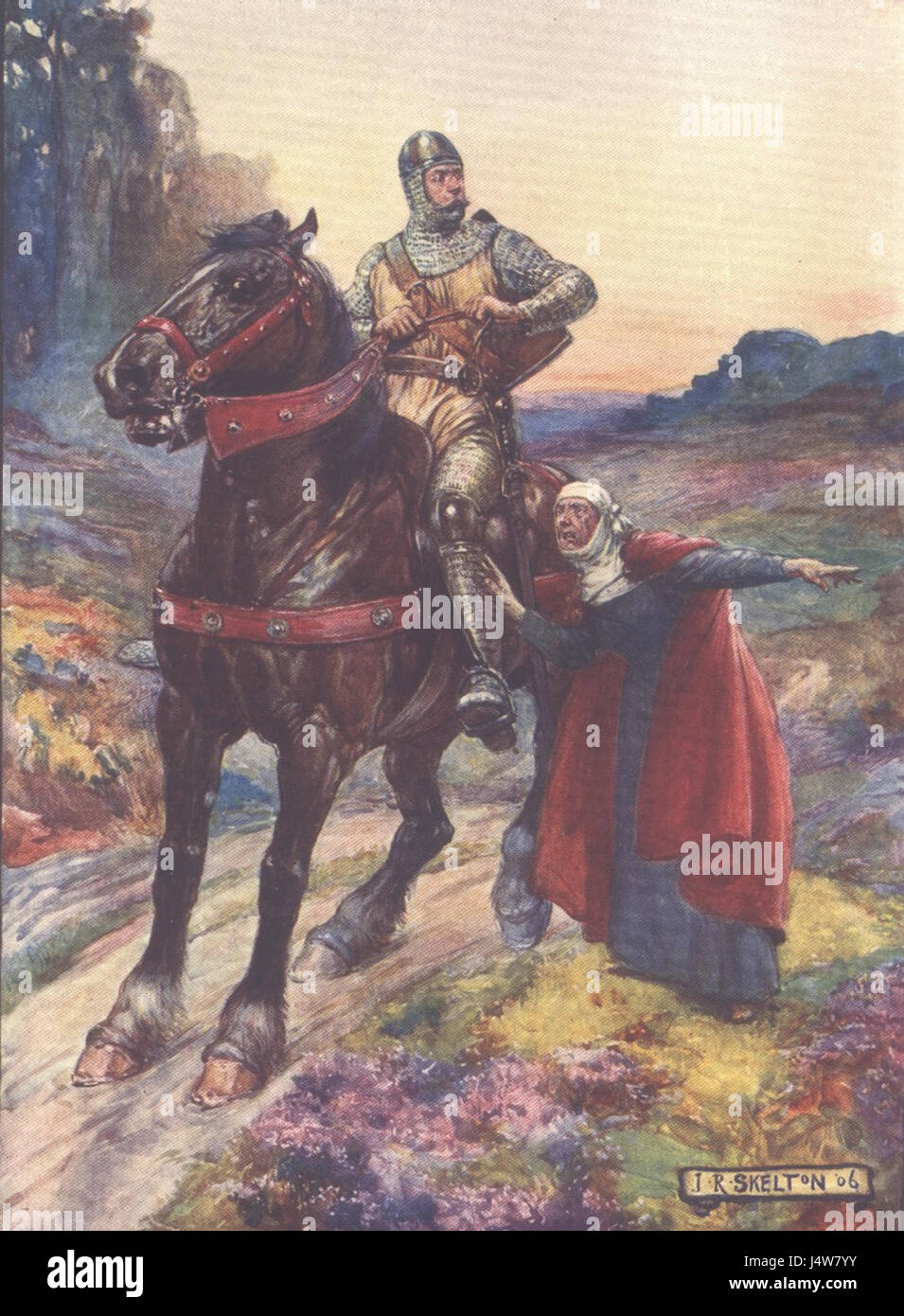 Un'illustrazione del libro di storia per bambini del 1906 raffigurante William Wallace, un cavaliere ed eroe scozzese, noto per aver guidato la Scozia durante le guerre di indipendenza scozzese contro l'Inghilterra. L'immagine cattura gli aspetti chiave della sua storia leggendaria. Foto Stock