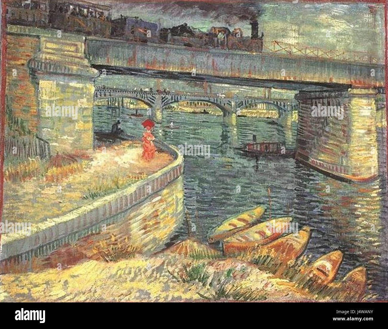 Vista Ponte2 di Vincent van Gogh è un dipinto di paesaggio che cattura una vista del ponte, realizzato con lo stile caratteristico di Van Goghâ, noto per le pennellate espressive e i colori vivaci. Foto Stock