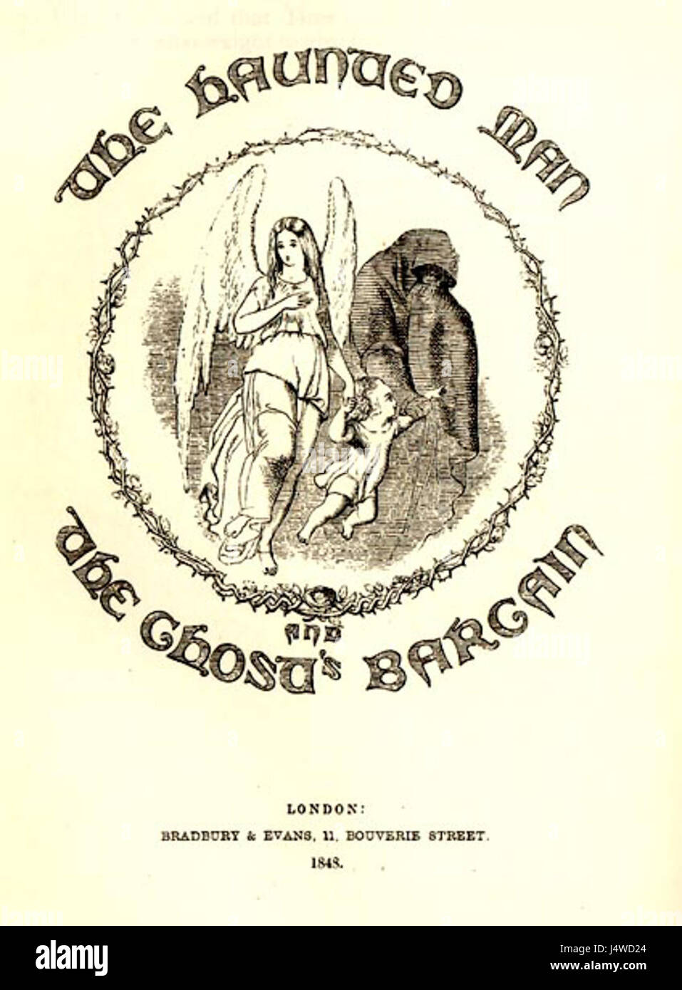 Il frontespizio di The Haunted Man, un romanzo scritto da Charles Dickens, originariamente pubblicato nel 1848. La storia esplora temi come la memoria, il senso di colpa e il soprannaturale, seguendo il protagonista che lotta con il peso di un passato traumatico. Foto Stock
