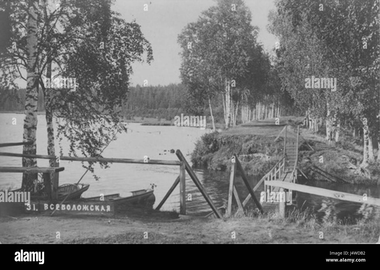 "Lago Vasiljevskoye 1909" è una fotografia storica che cattura il tranquillo paesaggio del lago Vasiljevskoye in Russia. Foto Stock