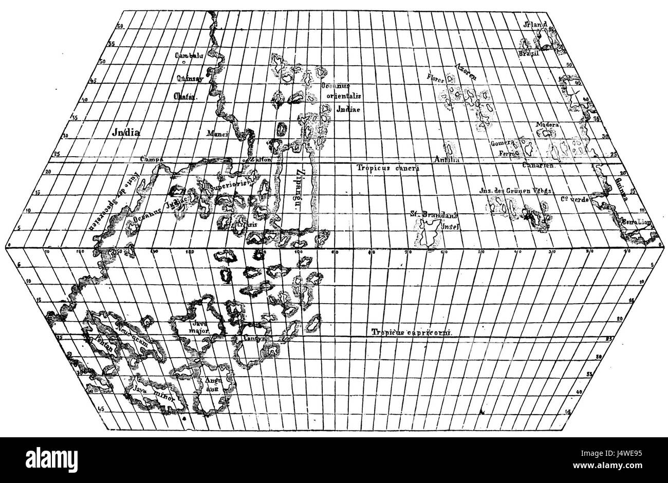 La mappa di Toscanelli, creata dal cartografo italiano Paolo Toscanelli, è una mappa storica del mondo che ha influenzato esploratori come Cristoforo Colombo nei loro viaggi. Foto Stock