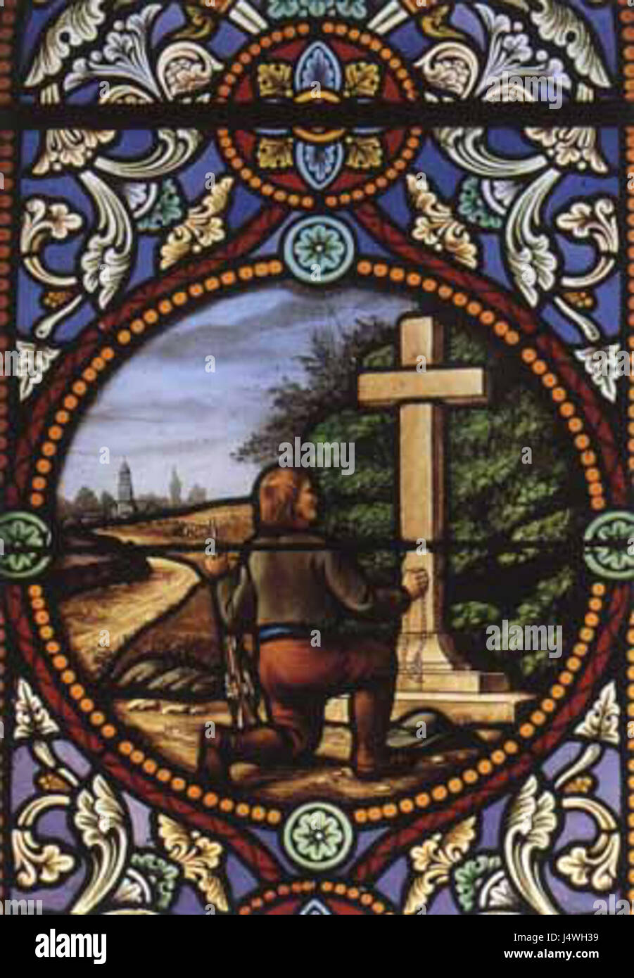 Un'opera d'arte in vetro colorato, identificata come Vitrail 026, che mostra intricati lavori in vetro e colori vivaci. Questo pezzo fa parte di una collezione più ampia, nota per il suo significato storico e artistico. Foto Stock