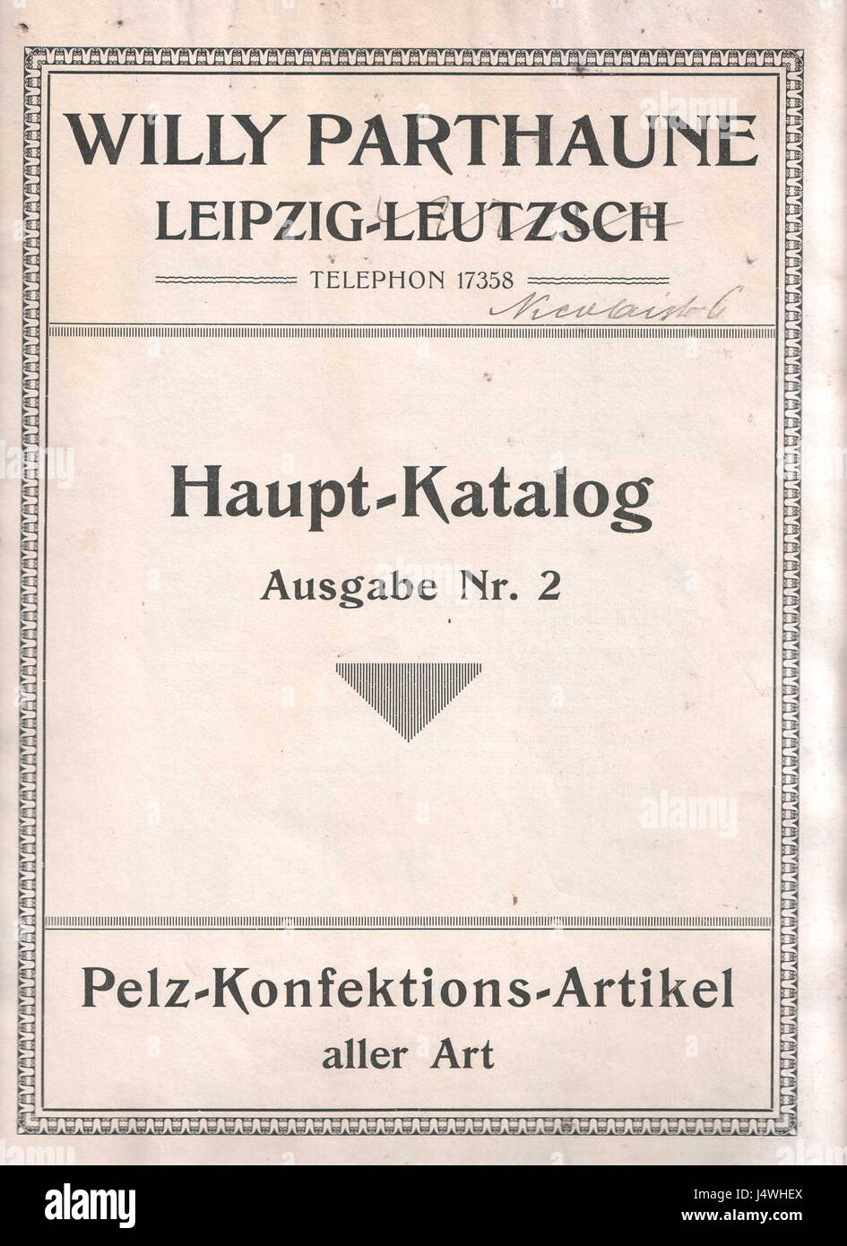 Willi Parthaune, Lipsia Leutzsch, Pelz Konfektions Artikel aller Art (Katalog) (Seite 01 Titelblatt) Foto Stock
