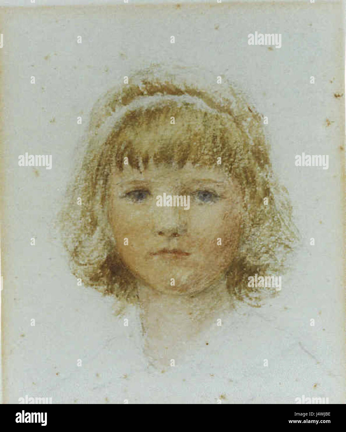 Questo ritratto del famoso artista inglese Sir Edward Burne-Jones raffigura una giovane Angela Mackail, nota per la sua relazione con l'artista. Il dipinto esemplifica lo stile caratteristico di Burne-Jones di figure idealizzate e sfondi dettagliati, che spesso riflettono la sua associazione con il movimento preraffaellita. Foto Stock