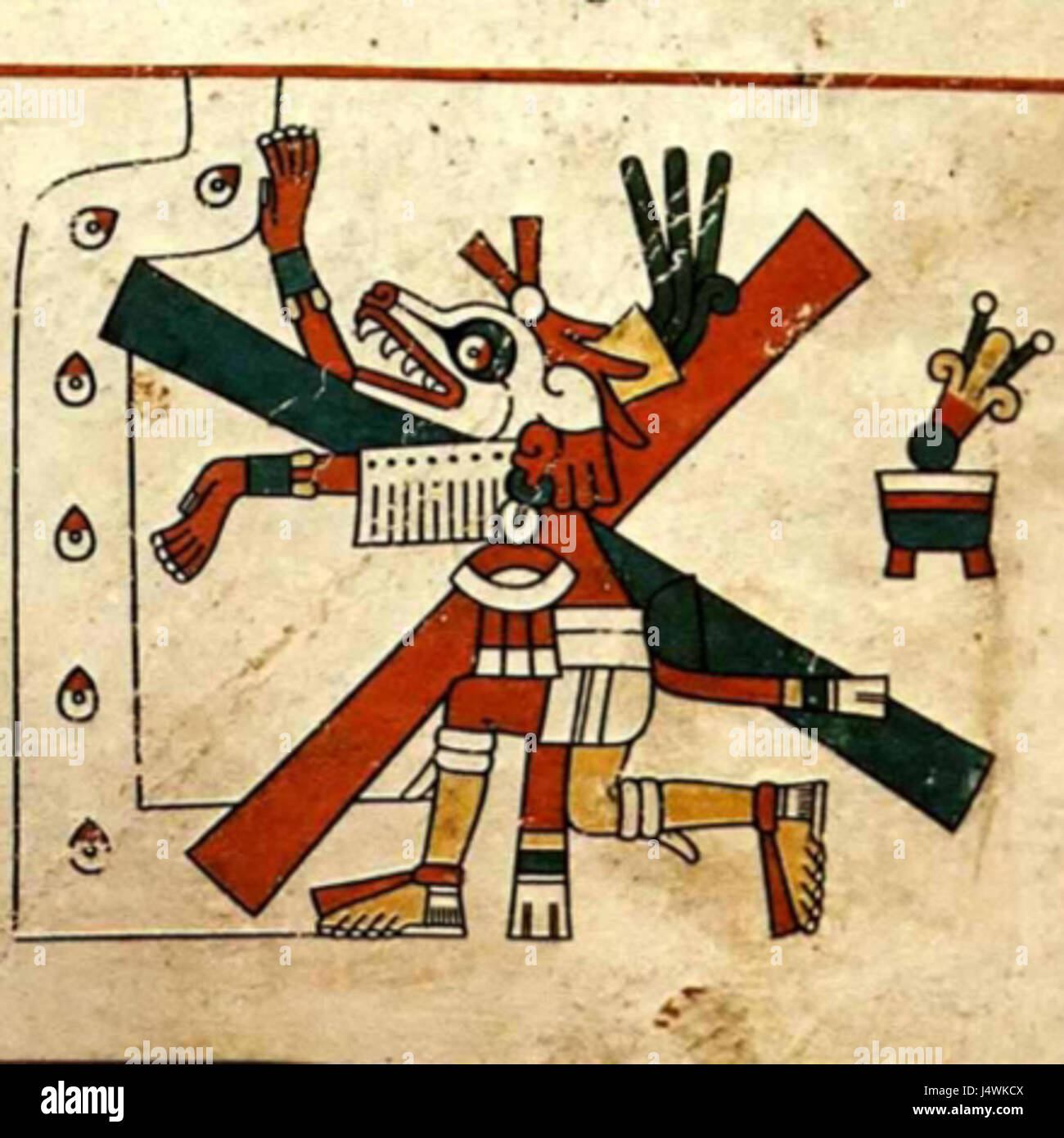 Xolotl, un dio azteco, è spesso raffigurato come un cane mostruoso ed è associato alla malavita e alla trasformazione. Xolotl rappresenta la dualità e il viaggio della vita e della morte nella mitologia azteca. Foto Stock