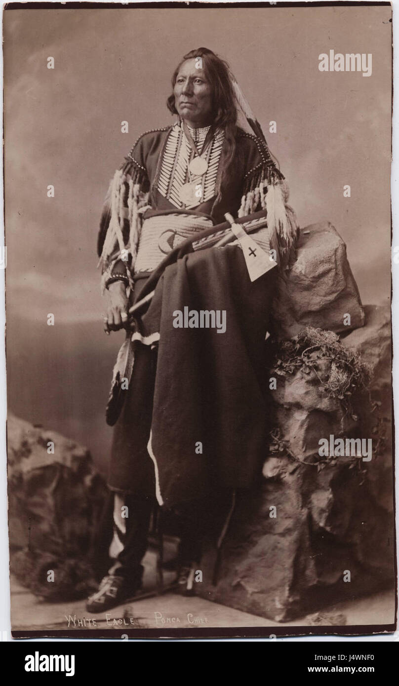 Questa fotografia di John K. Hillers cattura l'Aquila Bianca, un capo Ponca, in insegne tradizionali. Il ritratto mostra la leadership del capo e il significato culturale all'interno della tribù Ponca. Foto Stock