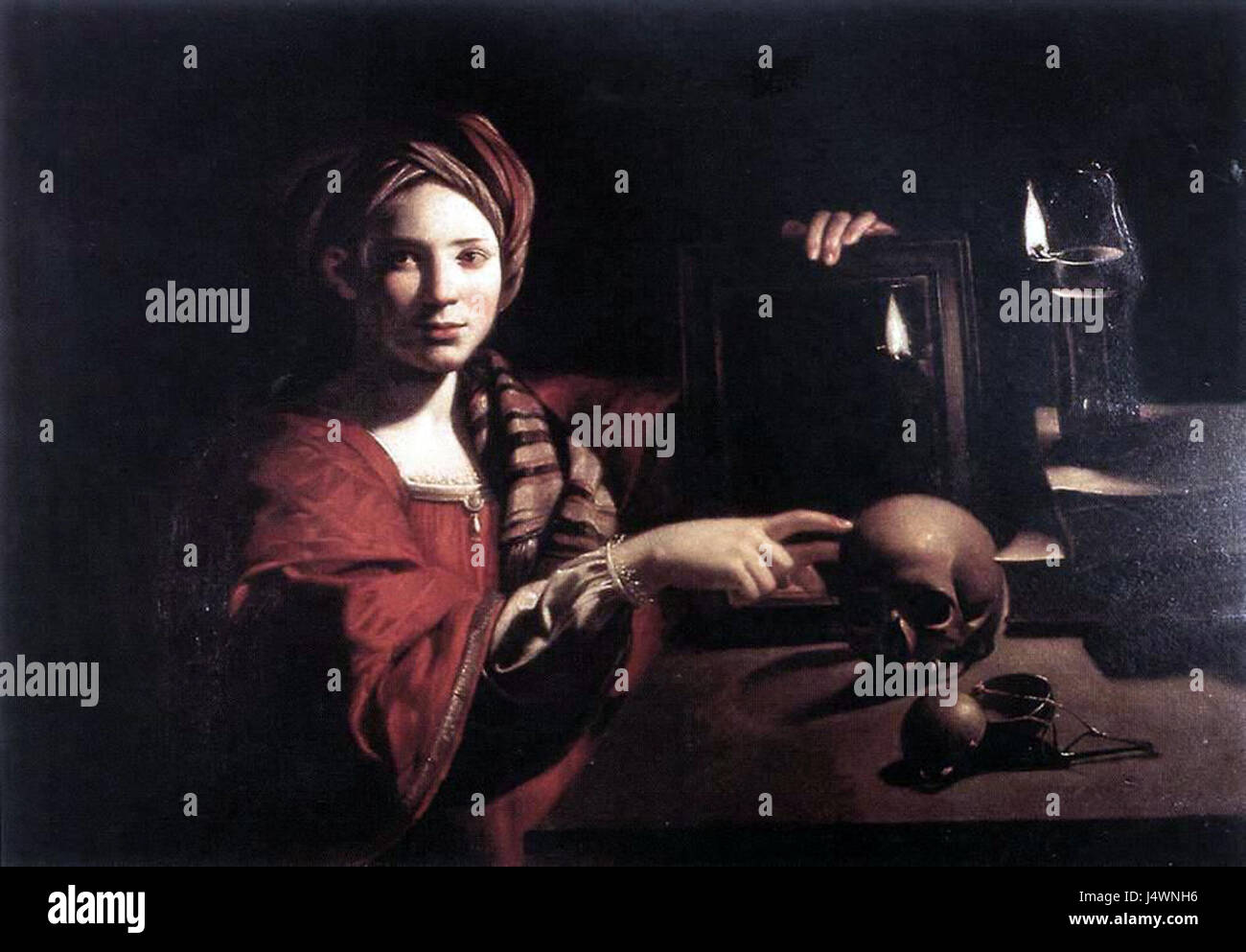 Questa opera, Allegoria della vanità delle cose terrene, di un ignoto maestro francese, illustra un tema morale che riflette sulla natura fugace della vita materiale. Foto Stock