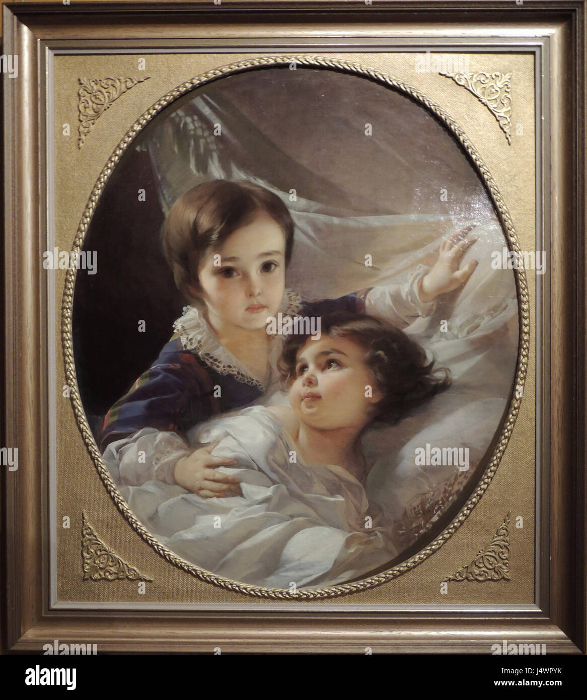 Questo ritratto del 1854 di I. Makarov raffigura due bambini della famiglia Tolstoj. Il dipinto fornisce informazioni sulla vita aristocratica e sulla storia personale di una delle famiglie più famose della Russia. Foto Stock