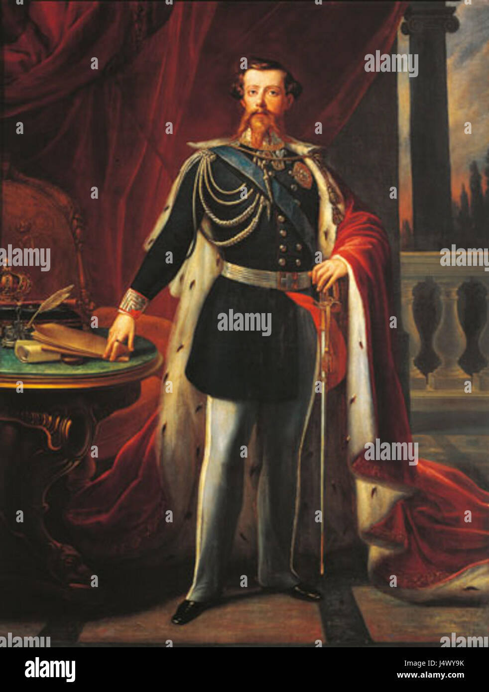 Un ritratto di Vittorio Emanuele II, il primo re di un'Italia unita, che mostra la sua leadership e il ruolo significativo nella storia italiana durante il XIX secolo. Foto Stock