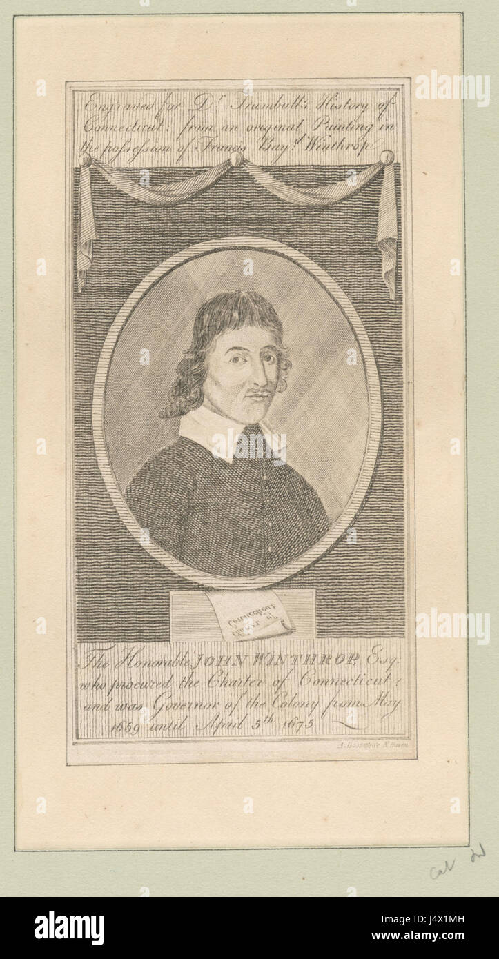 Gli onorevoli John Winthrop, Esq., che si sono procurati la carta del Connecticut e fu governatore della colonia dal maggio 1659 fino al 15 aprile 1675 (NYPL B12349142 424087) Foto Stock