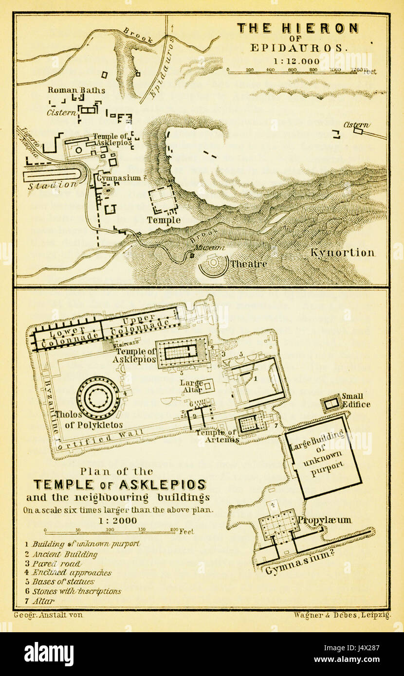 Il Hieron di Epidauros pianta del tempio di Asclepio e gli edifici limitrofi Baedeker Karl 1894 Foto Stock