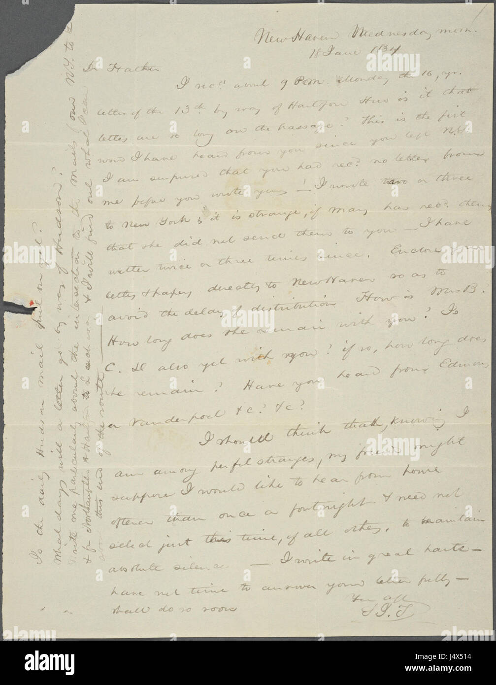 Questo documento o documento, datato tra gennaio e luglio del 1834, si riferisce probabilmente a Tilden o Elam, probabilmente individui, luoghi o eventi di quel periodo. La New York Public Library detiene questo documento, che potrebbe offrire approfondimenti storici o biografici. Foto Stock