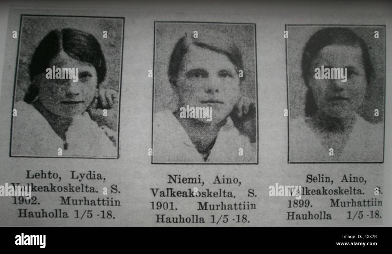 Valkeakosken naiskomppanian teloitettuja, tradotto come "donne giustiziate della compagnia Valkeakoski womenÂ€™s", si riferisce a un capitolo oscuro della storia finlandese in cui le donne del Battaglione femminile Valkeakoski furono giustiziate durante la seconda guerra mondiale a causa di eventi bellici. Foto Stock